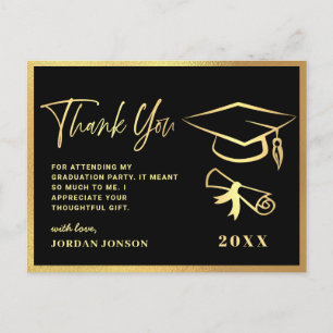 Gold Black Modern Graduation Party Thank You Postcard