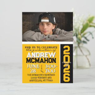 Gold & Black Modern Graduation Photo Invitation