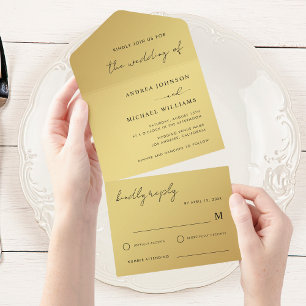 Gold & Black Modern Handwritten Script Wedding All In One Invitation