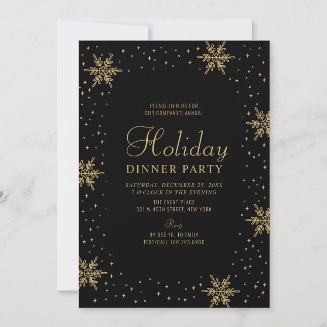 Gold & Black | Modern Holiday Dinner Party Invitation (Front)