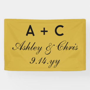 Gold Black Modern Personalised Wedding Reception  Banner