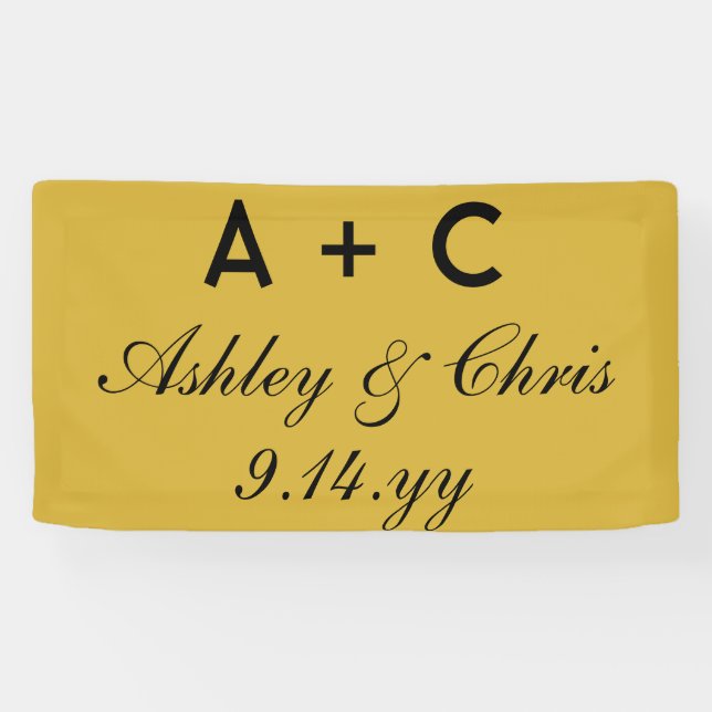 Gold Black Modern Personalised Wedding Reception  Banner (Horizontal)