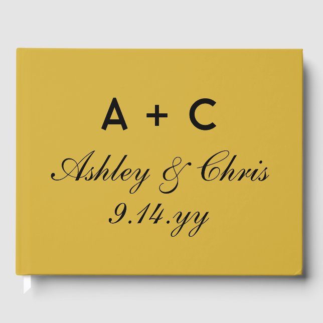 Gold Black Modern Personalised Wedding Reception Guest Book (Front)