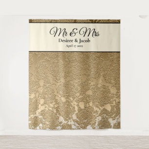 Gold Black Modern Photo Booth Wedding Backdrop Tapestry