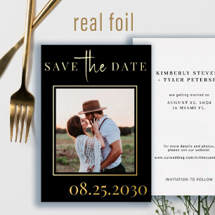 Gold black modern photo wedding save the date 