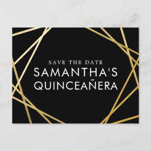 Gold Black Modern Quinceañera Save the Date Announcement Postcard