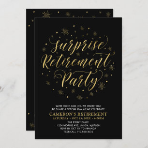 Gold & Black   Modern Surprise Retirement Party Invitation