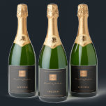 Gold black monogram name script  sparkling wine label<br><div class="desc">Luxury elegant black leather look custom sparkling wine labels with a gold glitter monogrammed square and personalised name signature.         Suitable as a personalised party supply for a birthday,  anniversary,  Christmas or any other occasion.</div>