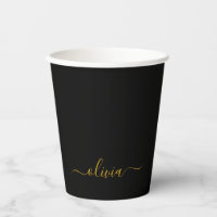 Gold Black Monogram Paper Cups
