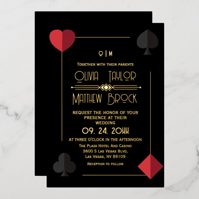 Gold Black Monogram Playing Card Wedding Invite (Front/Back)