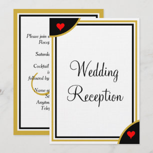 Gold Black Monogram Wedding Reception Hearts Invitation
