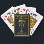 Gold Black Monogrammed Luxury Personalised Name Playing Cards<br><div class="desc">Designed in black and faux gold, this vintage-inspired Art Deco design includes a gold-coloured floral / geometric theme and space for your name, 3 monogram letters, card club, and location - or any text you want. This classy card deck has a luxurious, antique look. Use the easy templates to add...</div>