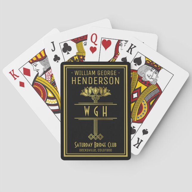 Gold Black Monogrammed Luxury Personalised Name Playing Cards (Back)