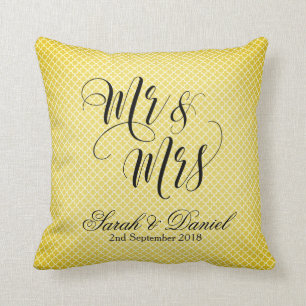 Gold Black Mr & Mrs Wedding Pillow Keepsake Gift