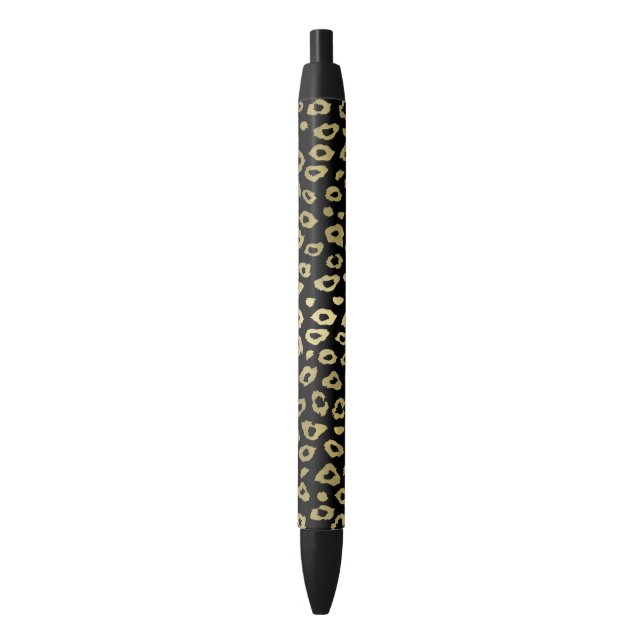 Gold Black Ombre Leopard Print Black Ink Pen (Front Vertical)