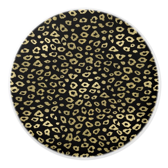 Gold Black Ombre Leopard Print Ceramic Knob (Front)