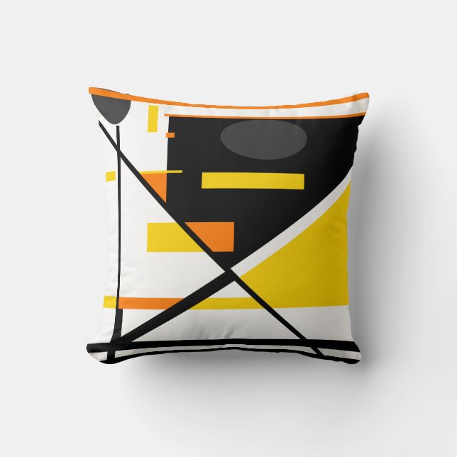 Gold Black Orange Grey White Geometric Abstract Cushion (Front)