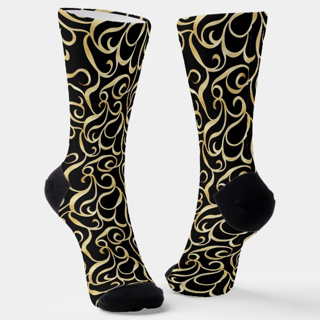 Gold Black Ornamental Pattern Socks (Angled)