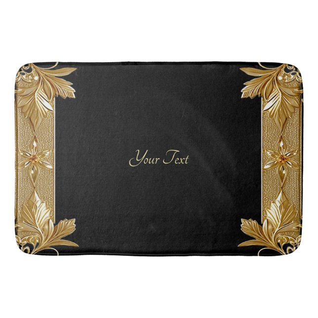 Gold Black Ornate Floral Bath Mat (Front)