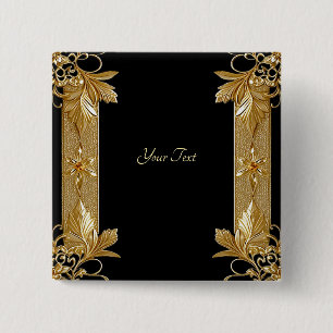 Gold Black Ornate Floral Button