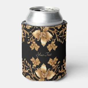 Gold Black Ornate Floral Can Cooler