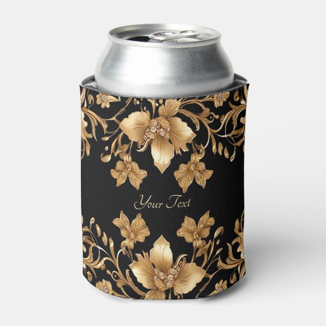 Gold Black Ornate Floral Can Cooler (Can Front)