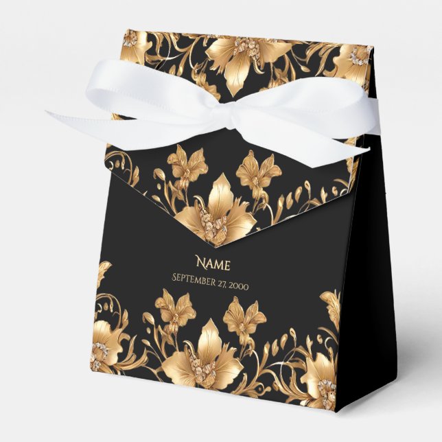Gold Black Ornate Floral Favour Box (Front Side)