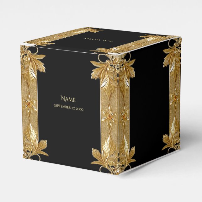 Gold Black Ornate Floral Favour Box (Front Side)