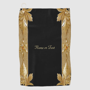 Gold Black Ornate Floral Golf Towel