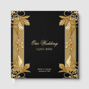 Gold Black Ornate Floral Guest Book