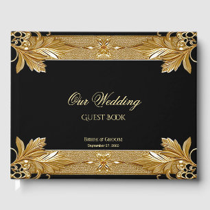 Gold Black Ornate Floral Guest Book