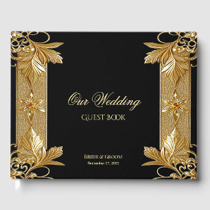 Gold Black Ornate Floral Guest Book