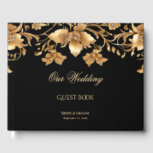 Gold Black Ornate Floral Guest Book