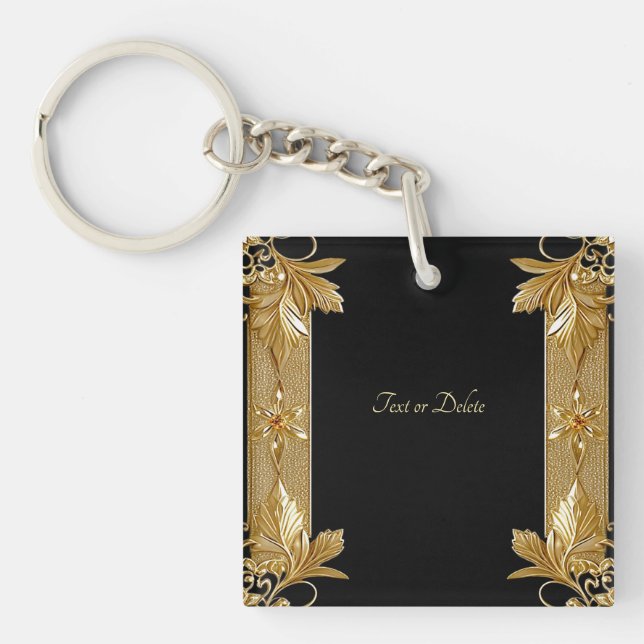 Gold Black Ornate Floral Keychain (Front)