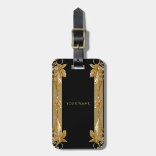 Gold Black Ornate Floral Luggage Tag