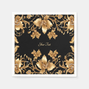 Gold Black Ornate Floral Napkins