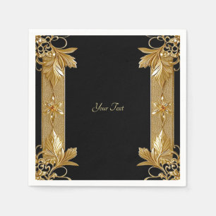 Gold Black Ornate Floral Napkins