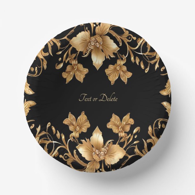 Gold Black Ornate Floral Paper Plate (Front)