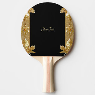 Gold Black Ornate Floral Ping Pong Paddle