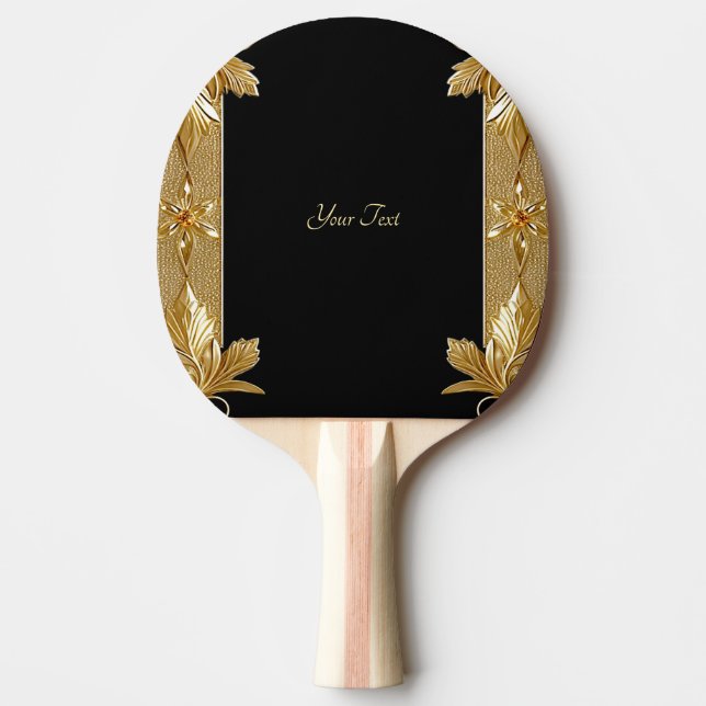 Gold Black Ornate Floral Ping Pong Paddle (Front)