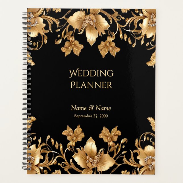 Gold Black Ornate Floral Planner (Front)