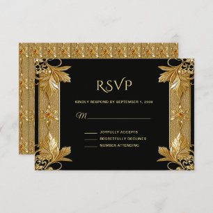 Gold Black Ornate Floral RSVP Card
