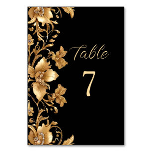 Gold Black Ornate Floral Table Number