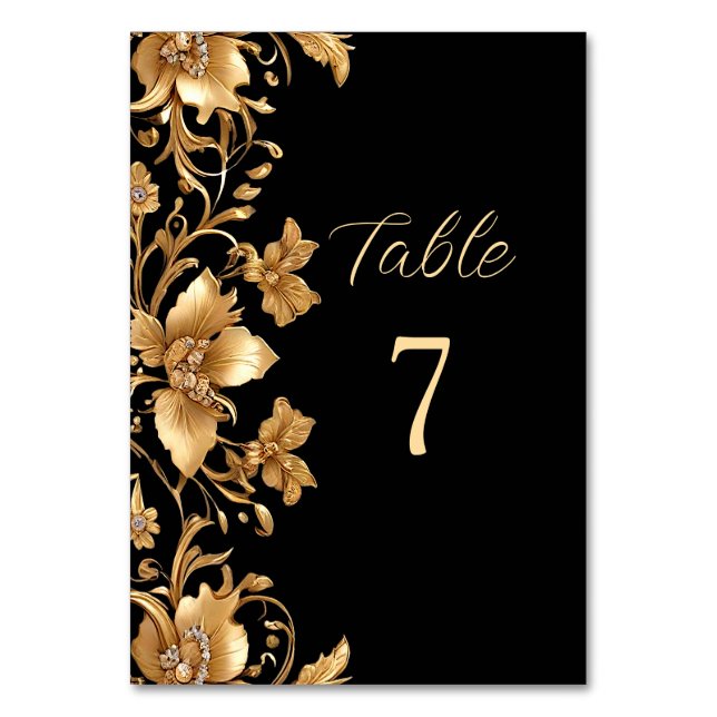 Gold Black Ornate Floral Table Number (Front)