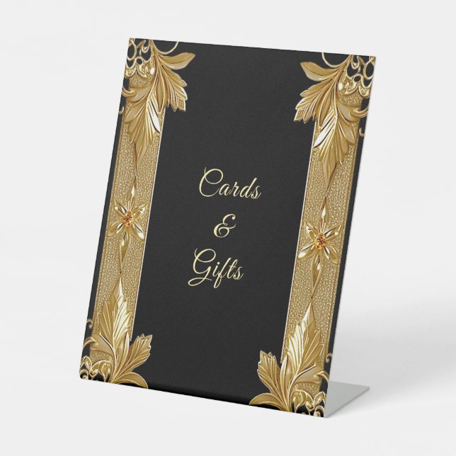 Gold Black Ornate Floral Tabletop Signs (Front)