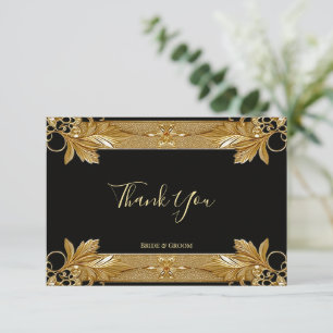 Gold Black Ornate Floral Thank You Card