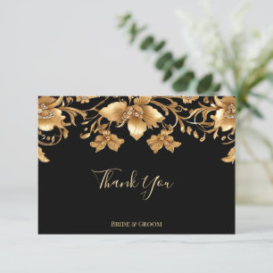 Gold Black Ornate Floral Thank You Card
