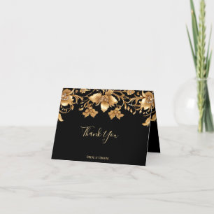 Gold Black Ornate Floral Thank You Card