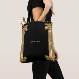Gold Black Ornate Floral Tote Bag