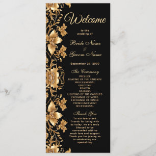 Gold Black Ornate Floral Wedding Program Programme